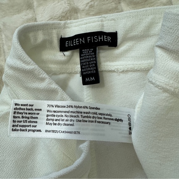 Eileen Fisher Medium White Straight Leg Pants ~ Viscose Stretch Lightweight - Picture 8 of 8